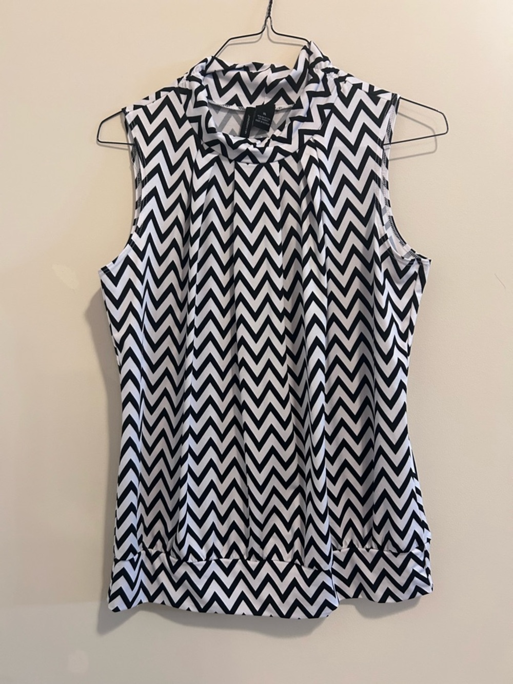 new directions Black & White Zigzag Mock Neck Tank